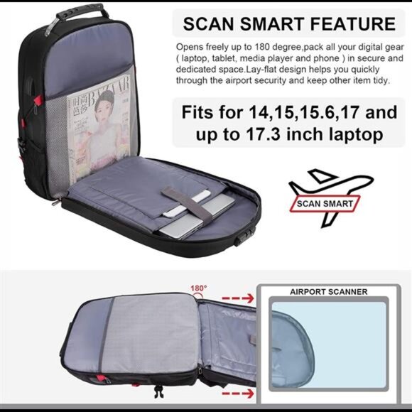 Travel Laptop Backpack Waterproof Anti Theft Backpack with Lock & USB Charging - Picture 5 of 7